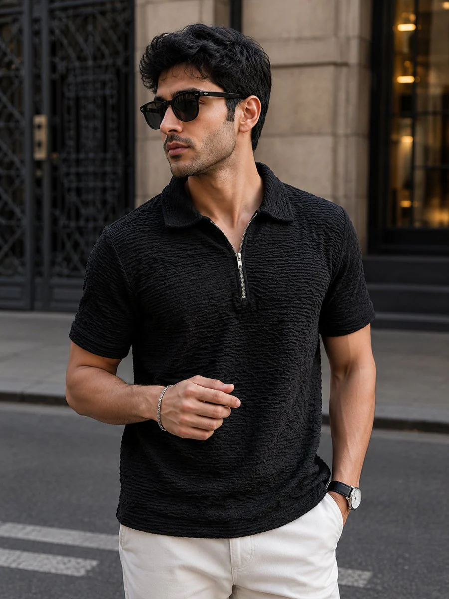 Black Textured Polo - Image 4