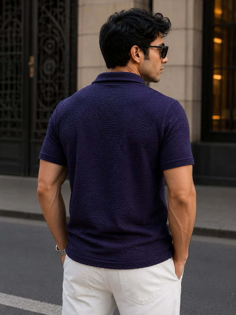 Blue Textured Polo - Image 4