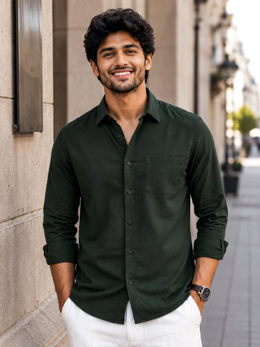 Bottle Green Cotton Shirt