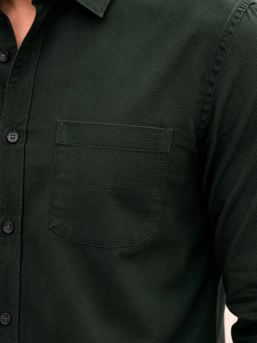 Bottle Green Cotton Shirt - Image 4