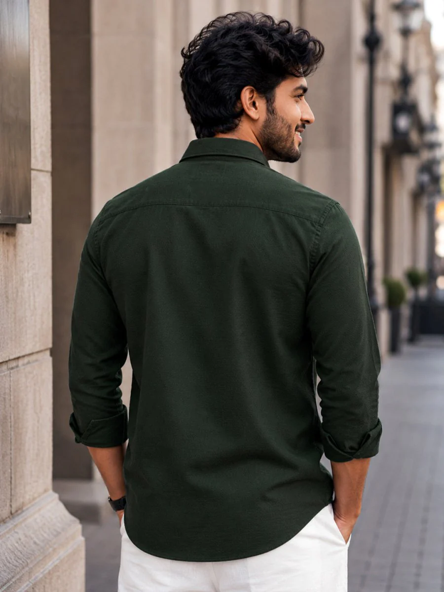 Bottle Green Cotton Shirt - Image 5