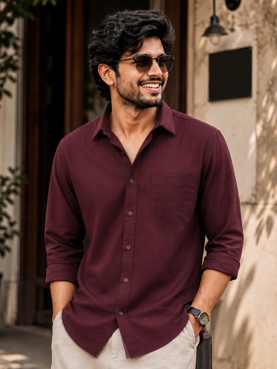 Classic Wine Cotton Shirt