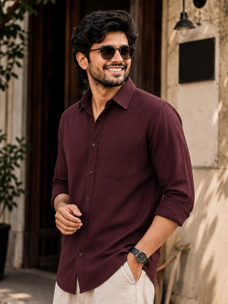 Classic Wine Cotton Shirt - Image 3