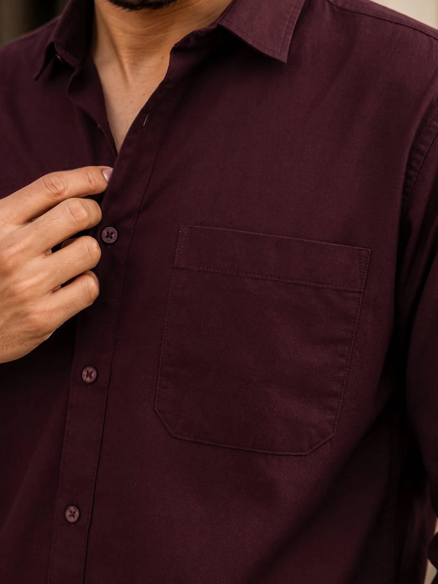 Classic Wine Cotton Shirt - Image 4