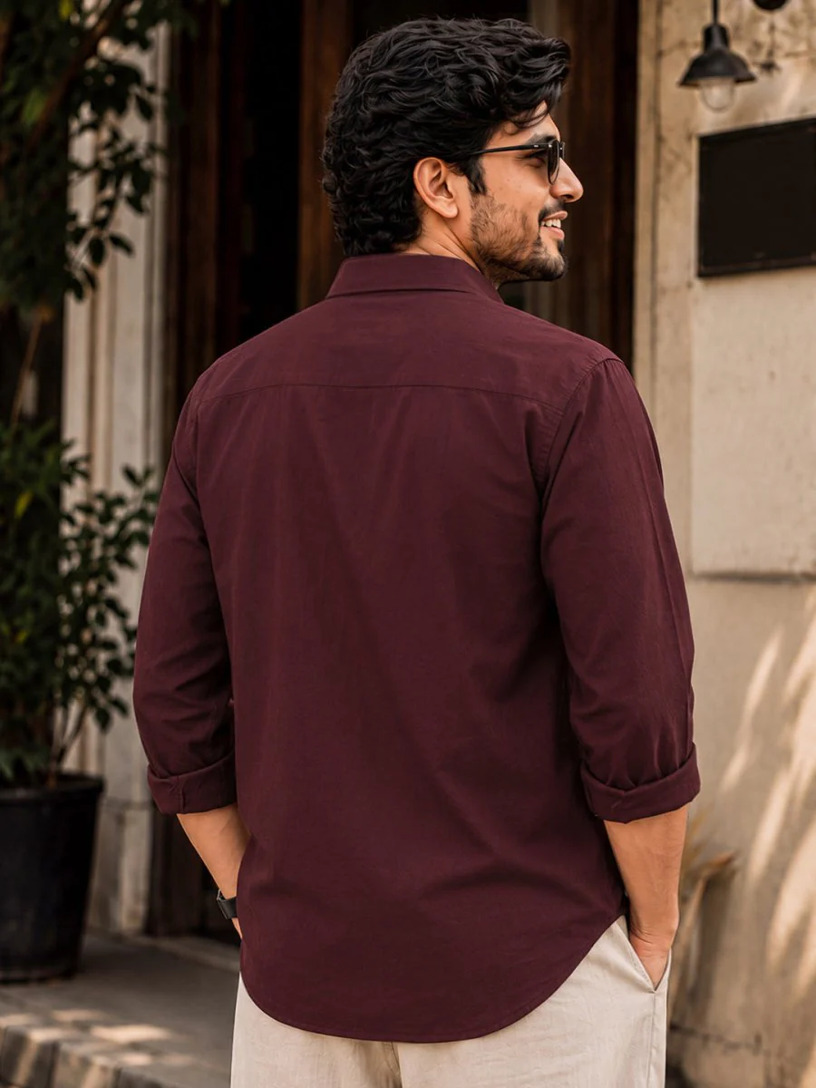Classic Wine Cotton Shirt - Image 5
