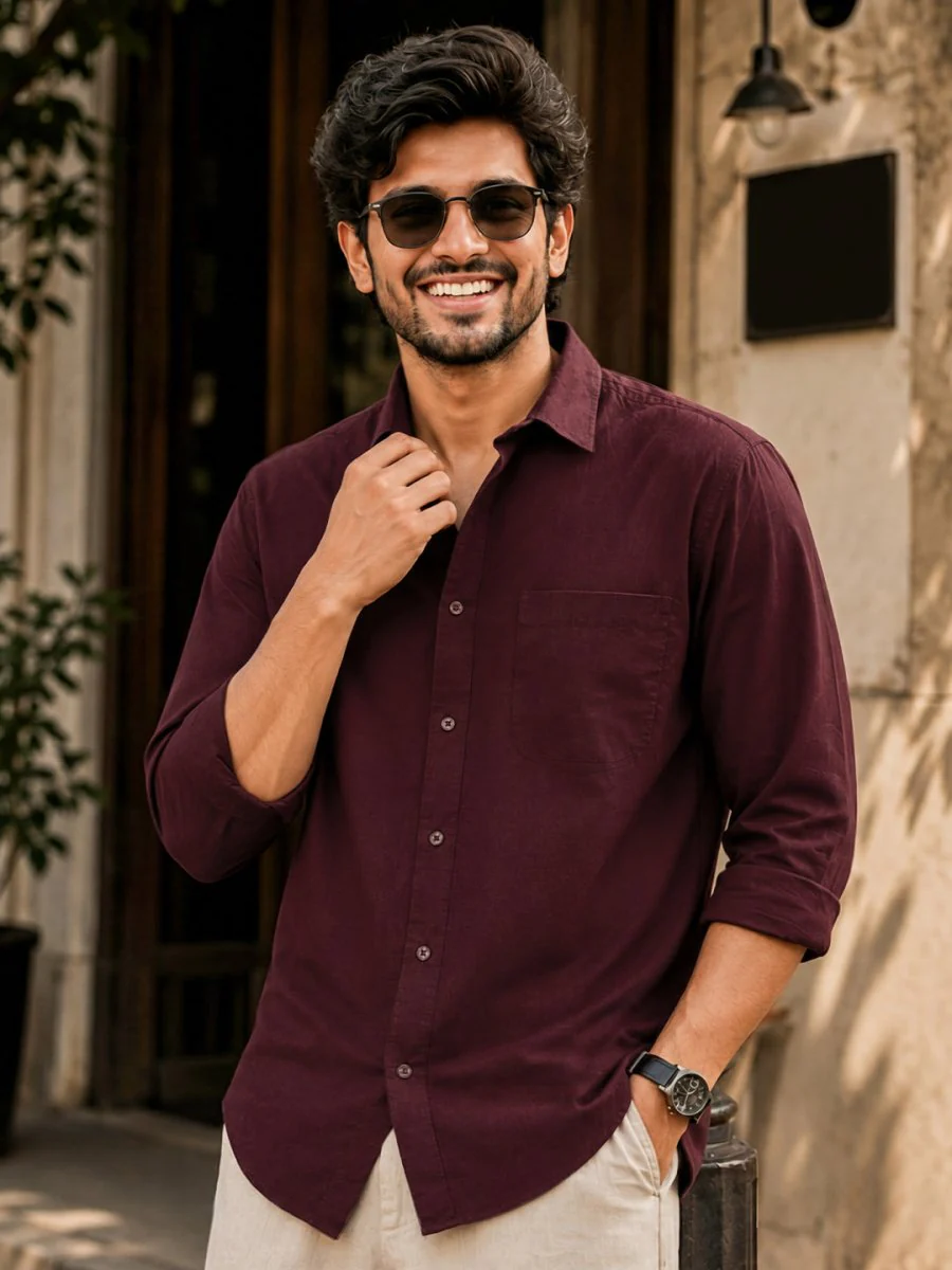 Classic Wine Cotton Shirt - Image 6