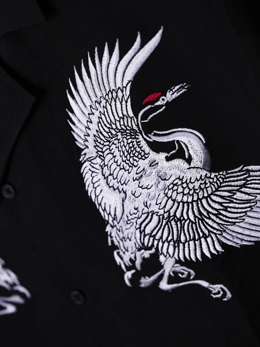 Crane Embroidered | Relaxed Fit | Luxe Cotton Shirt - Image 3