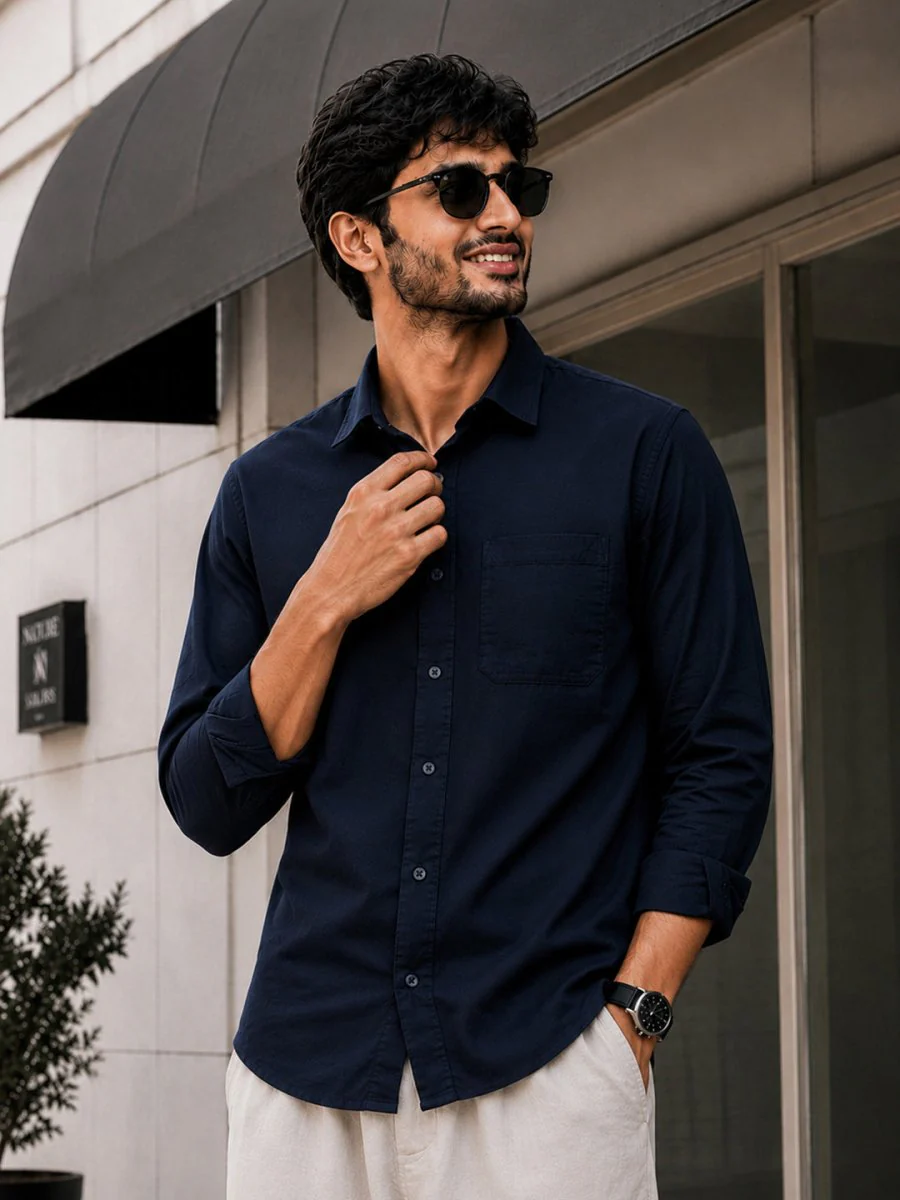 Navy Blue Cotton Shirt