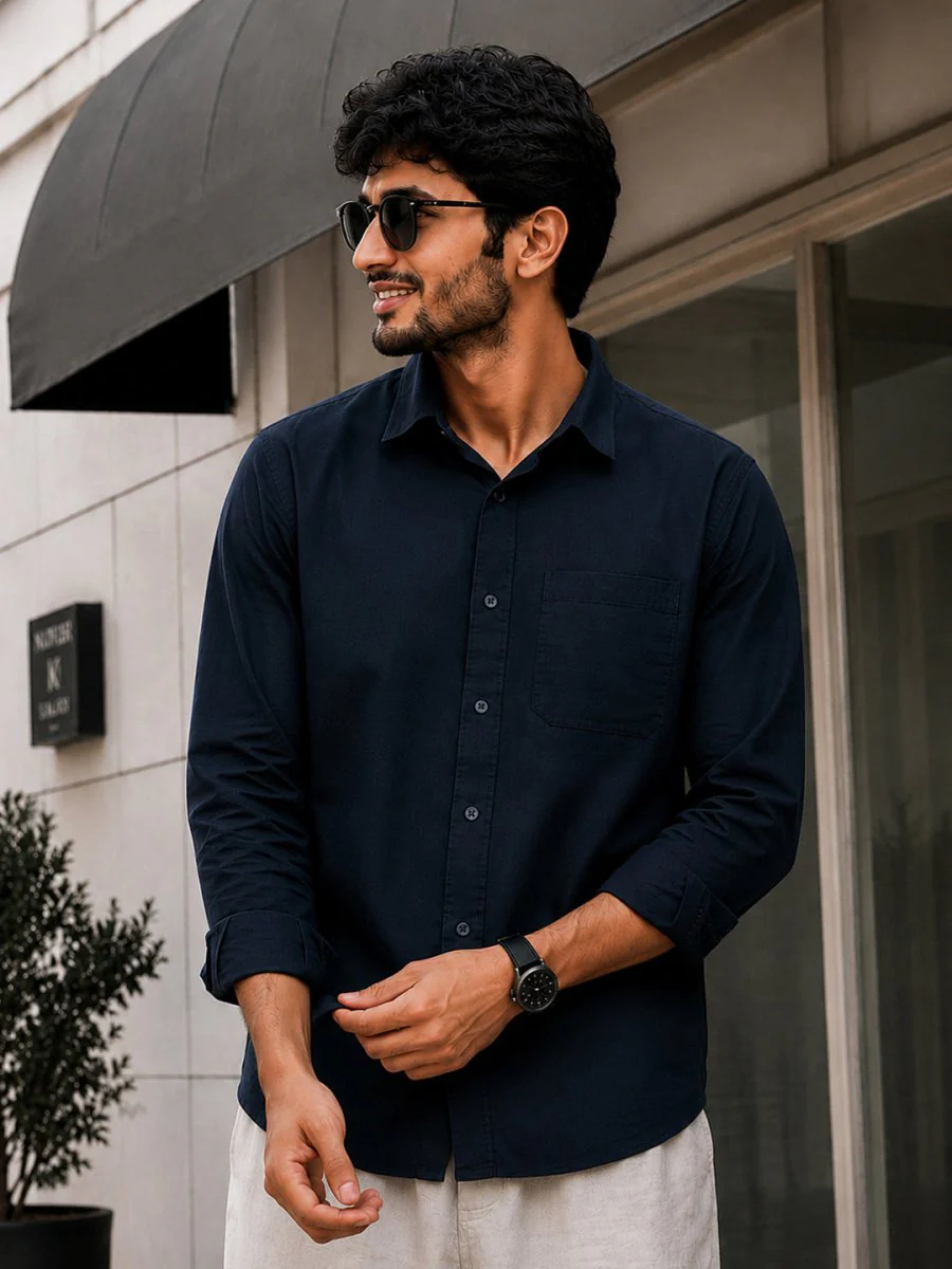 Navy Blue Cotton Shirt - Image 3