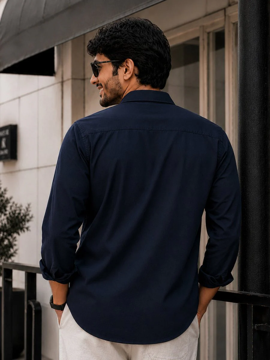 Navy Blue Cotton Shirt - Image 5