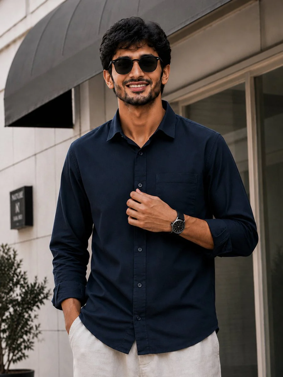 Navy Blue Cotton Shirt - Image 6