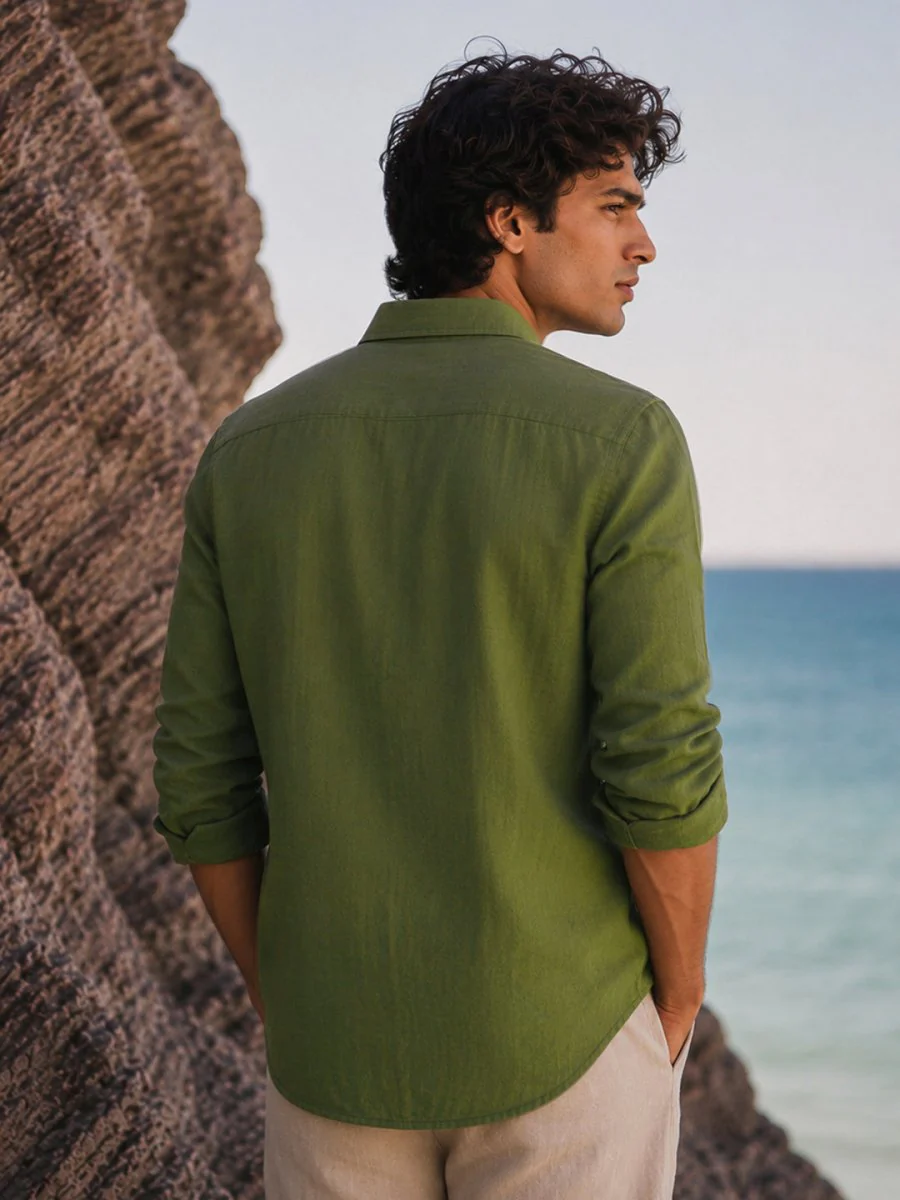 Olive Linen Shirt - Image 3
