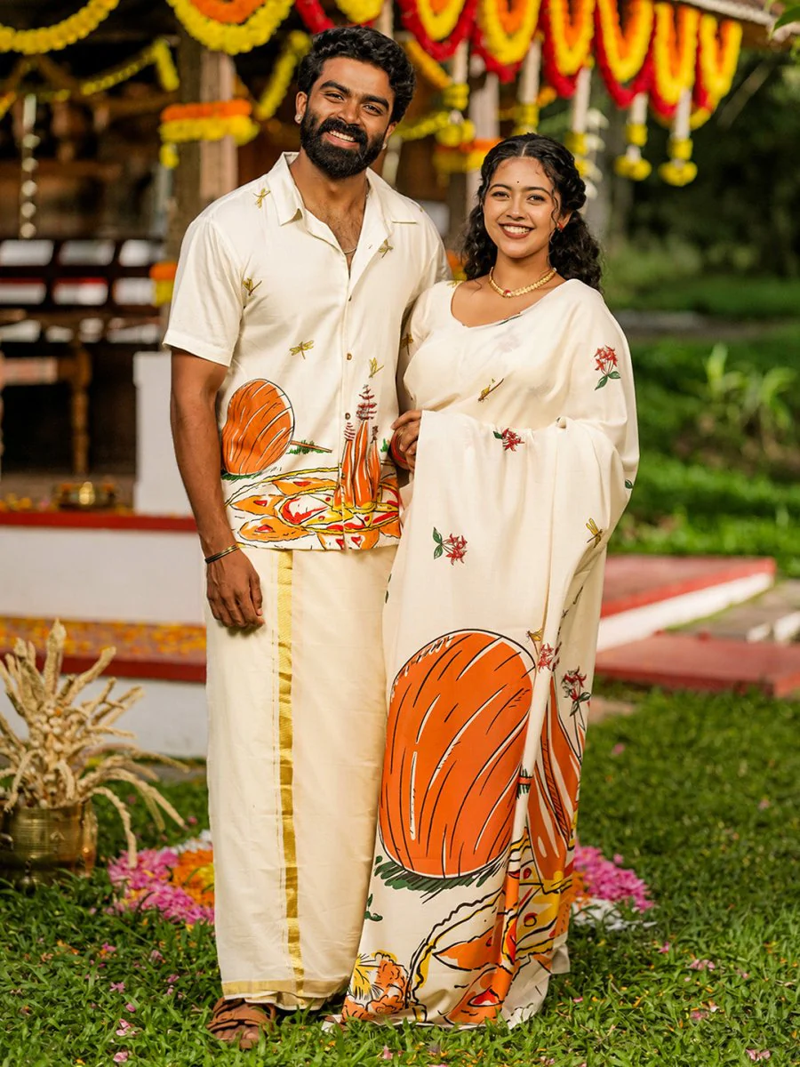 Pookkalam Shirt and Saree Combo