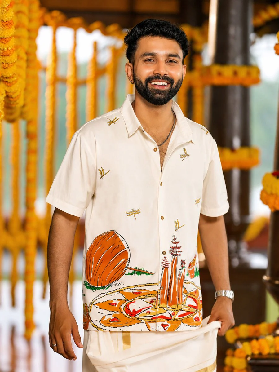 Pookkalam Shirt and Saree Combo - Image 2