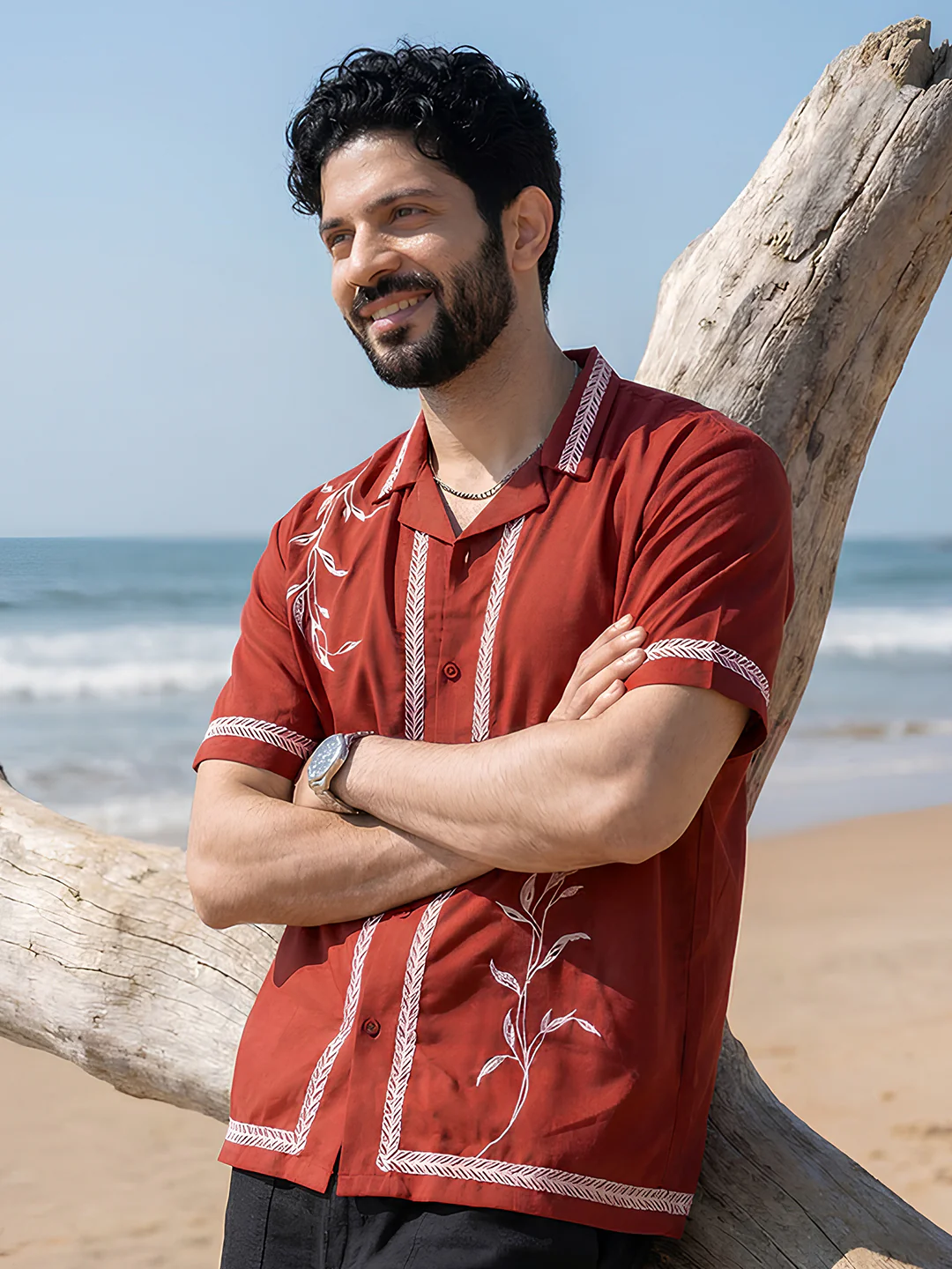 Red Leaf Embroidered Shirt | Men - Image 5