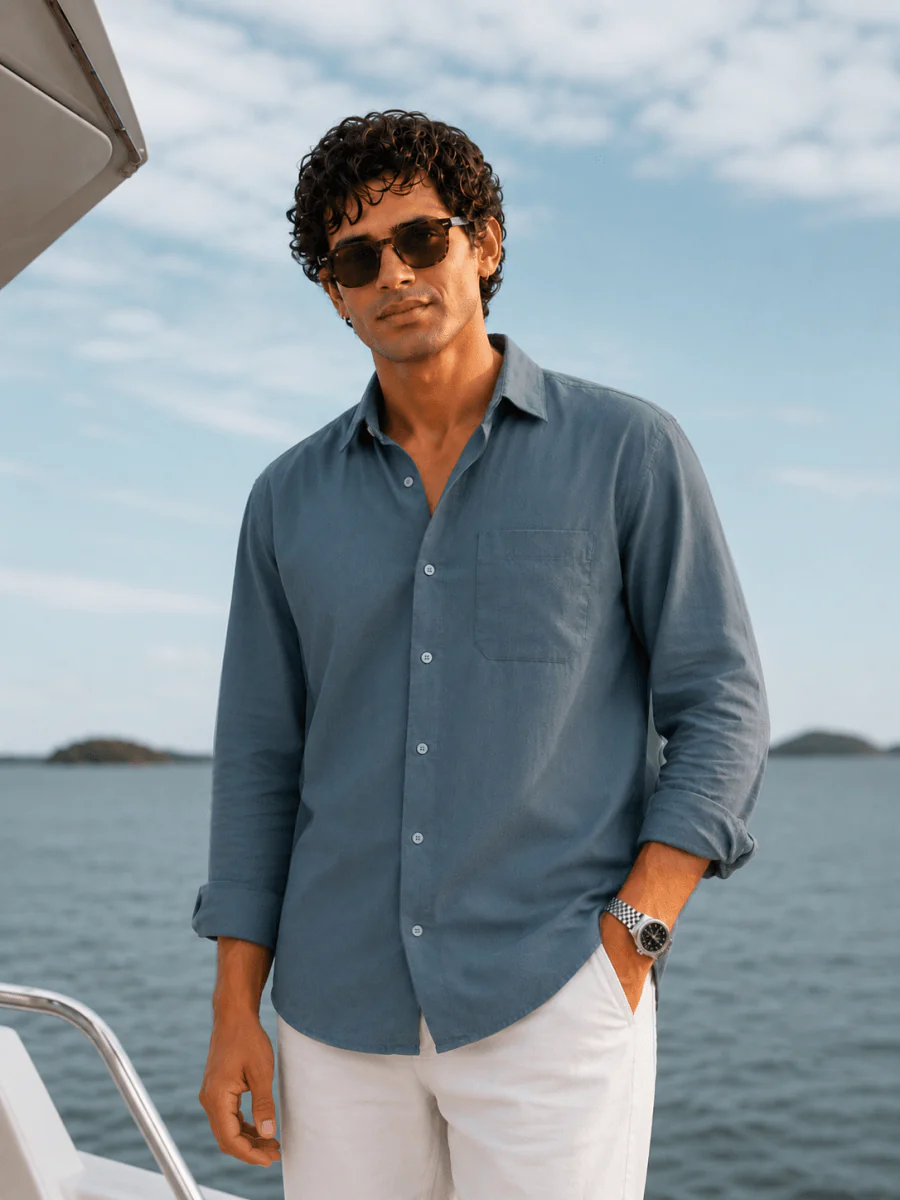 Steel Blue Linen Shirt