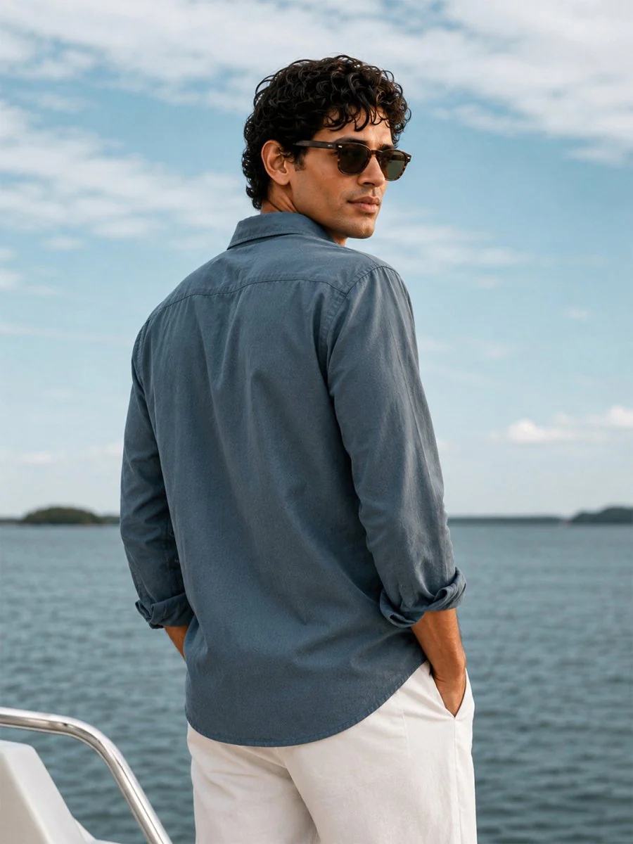 Steel Blue Linen Shirt - Image 3