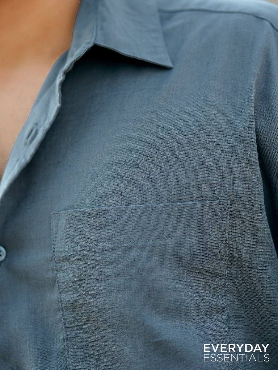 Steel Blue Linen Shirt - Image 4