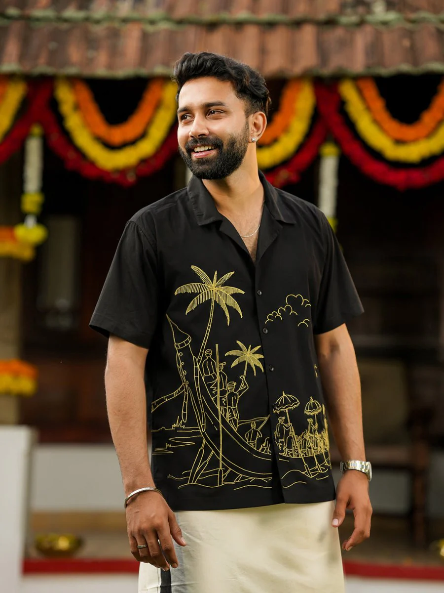 Vallamakali Shirt and Black Kara Mundu - Image 6